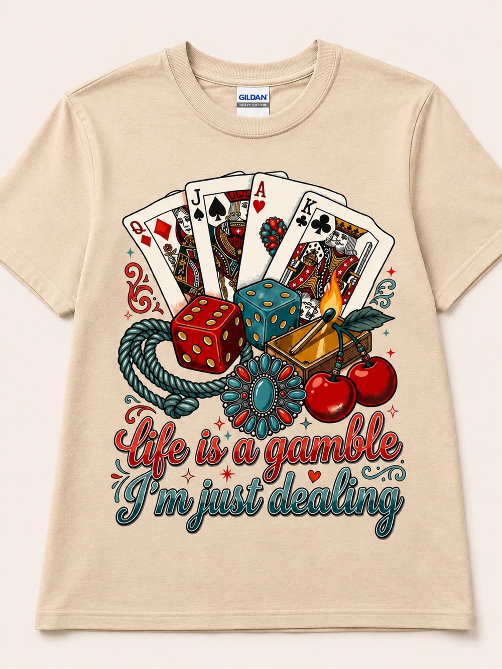Gildan Life Is A Gamble I’m Just Dealing Tee size M Western Casino Cowgirl Shirt